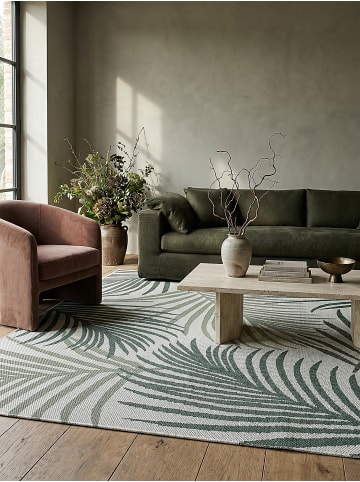 KADIMA DESIGN Läufer Palmblätter flachgewebt pflegeleicht Wohnzimmer Flur Esszimmer in Grün