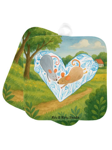 Mr. & Mrs. Panda Ofenhandschuhe Mäuse Herz Design ohne Spruch in Weiß