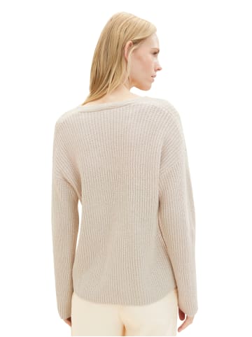 Tom Tailor Strickpullover Ripp Knit V-Neck Pullover in Grau