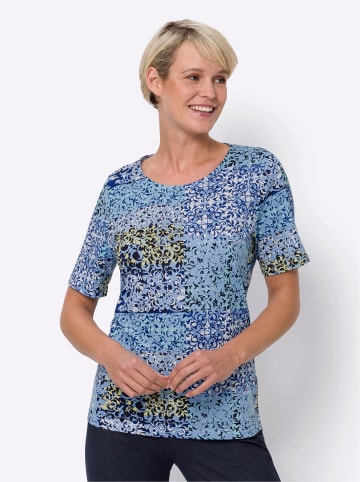 Sieh an! Kurzarmshirt in royalblau-himmelblau-bedruckt