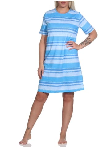 NORMANN kurzarm Nachthemd frohen Streifen Look - 79333 in blau
