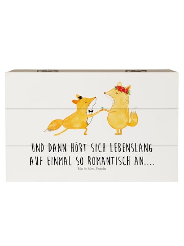 Mr. & Mrs. Panda Holzkiste Füchse Hochzeit mit Spruch in Weiß