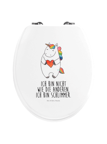 Mr. & Mrs. Panda Motiv WC Sitz Einhorn Herz mit Spruch in Weiß