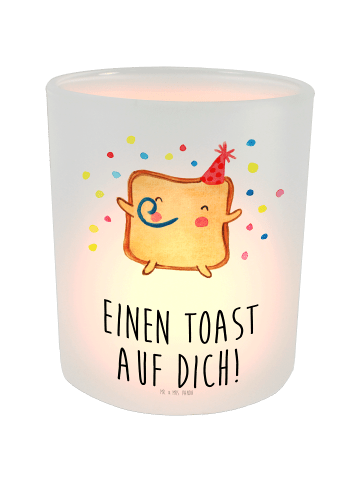 Mr. & Mrs. Panda Windlicht Glas Toast Party mit Spruch in Transparent