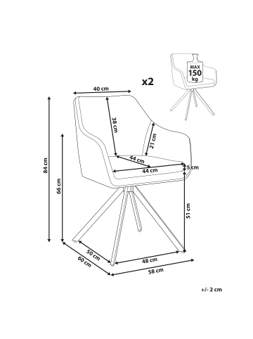 Beliani 2er-Set Esszimmerstuhl LITHIA in Beige/Schwarz