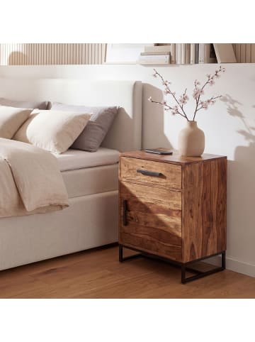 FineBuy Nachttisch in Braun / Sheesham / 45x35x65