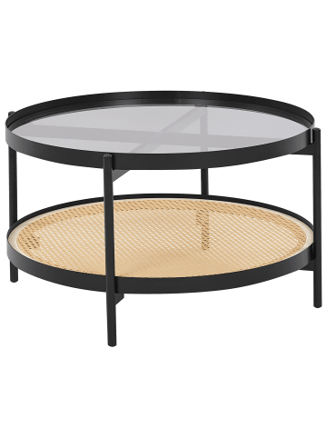 Beliani Couchtisch RENO in Schwarz/Heller Holzfarbton - (W) 80 x (H) 45 x (L) 80 cm