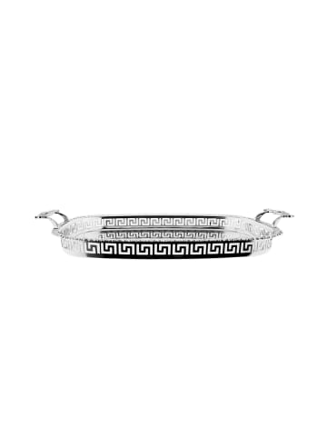 COFI 1453 Gemusterte Serviertabletten aus Edelstahl mit eleganten Griffen in Silber