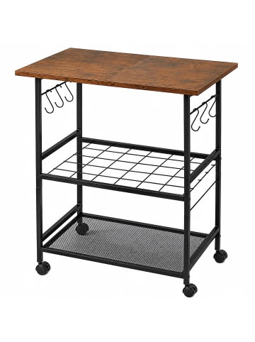 relaxdays Küchenwagen in Schwarz/ Braun - (B)52 x (H)88 x (T)39 cm