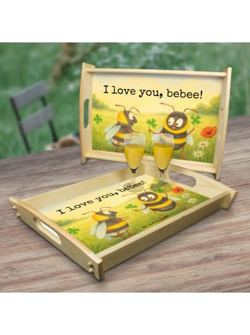Mr. & Mrs. Panda Rechteckiges Tablett Bienen Paar Design mit Spruch in Weiß