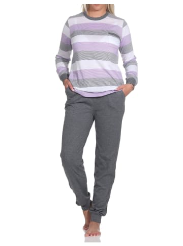 NORMANN Schlafanzug langarm Bündchen Blockstreifen in flieder