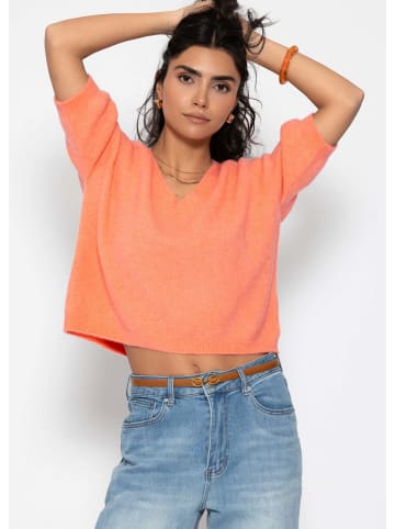 SASSYCLASSY Strickoberteil mit V-Ausschnitt in Koralle