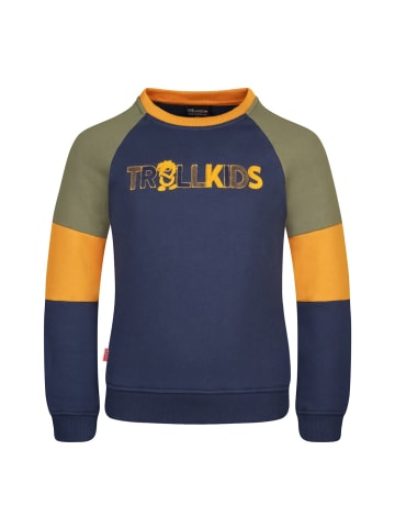 Trollkids Sweatshirt "Trollfjord" in Mystisch-Blau/Goldgelb/Moosgrün