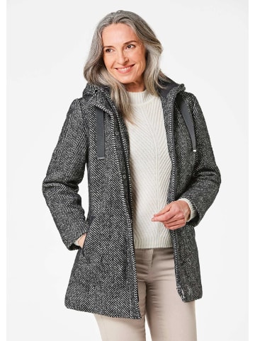 GOLDNER Kurzgröße:  Kurzmantel Wollmantel mit Fischgräten-Muster in schwarz / weiß