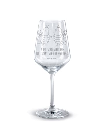 Mr. & Mrs. Panda Weinglas Sternzeichen Zwilling mit Spruch in Transparent