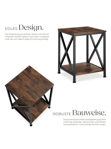 tectake Beistelltisch Carlton 40,5 x 40,5 x 52,5 cm, Industrial Holz dunkel, rustikal