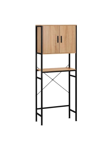 relaxdays Waschmaschinenschrank in Natur / Schwarz - (B)64,5 x (H)170 x (T)27 cm