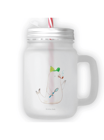 Mr. & Mrs. Panda Trinkglas mit Deckel Robbe Sherlock ohne Spruch in Transparent