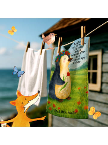 Mr. & Mrs. Panda Kinderhandtuch Pinguin Blumen Design mit Spruch in Weiß