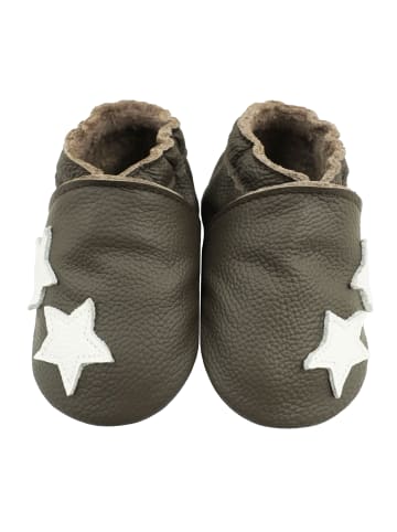 Yalion Leder-Krabbelschuhe "Sterne" in anthracite