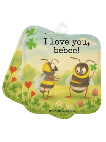 Mr. & Mrs. Panda Topflappen Set Bienen Paar Design mit Spruch in Weiß