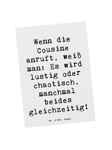 Mr. & Mrs. Panda Postkarte Spruch Cousine Abenteuer mit Spruch in Weiß