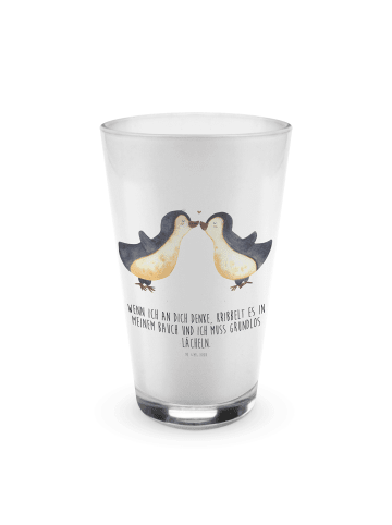 Mr. & Mrs. Panda Latte Macchiato Glas Pinguine Kuss mit Spruch in Transparent