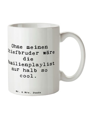 Mr. & Mrs. Panda Kaffeetasse Spruch Cooler Stiefbruder mit Spruch in Weiß