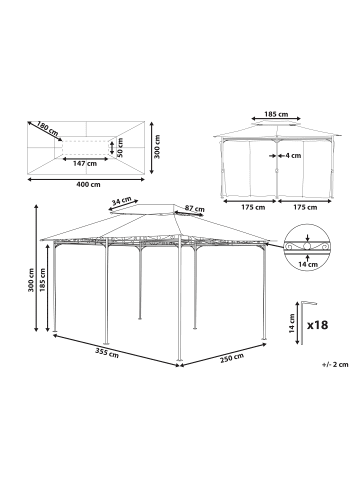 Beliani Pavillon COLOS in Grau/Schwarz - (W) 400 x (H) 300 x (L) 300 cm