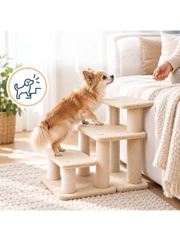 relaxdays Katzentreppe "verstellbar" in Beige - (B)55,5 x (H)52,5 x (T)33 cm