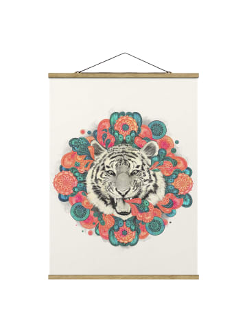 WALLART Stoffbild - Laura Graves - Illustration Tiger Mandala Paisley in Rosa