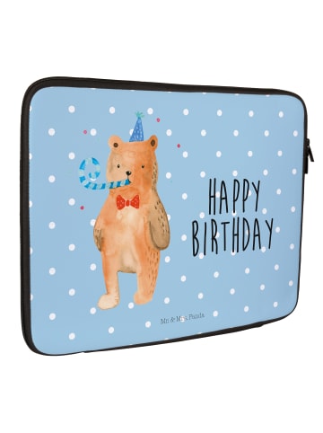 Mr. & Mrs. Panda Laptop Tasche Bär Geburtstag mit Spruch in Blau Pastell
