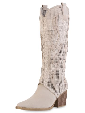 VAN HILL Cowboystiefel Alexandra in Beige Velours