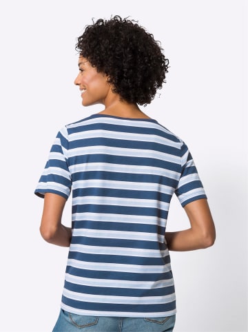 Sieh an! Ringelshirt in weiß-dunkelblau-bedruckt