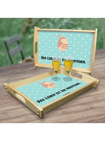 Mr. & Mrs. Panda Holztablett Eule Federschmuck mit Spruch in Türkis Pastell