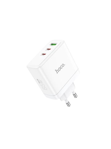 HOCO Wandladegerät 2 x Typ C + USB A QC PD 65W GaN N30 weiß - Ladegerät in Weiß