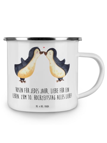 Mr. & Mrs. Panda Becher Emaille 10. Hochzeitstag Rosenhochzeit m... in Weiß