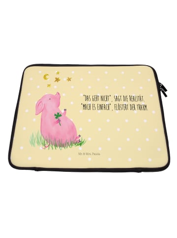 Mr. & Mrs. Panda Notebook Tasche Schwein Glück mit Spruch in Gelb Pastell