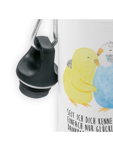 Mr. & Mrs. Panda Kindertrinkflasche Wellensittich Liebe mit Spruch in Weiß