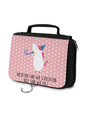 Mr. & Mrs. Panda Waschtasche Einhorn Party mit Spruch in Rot Pastell