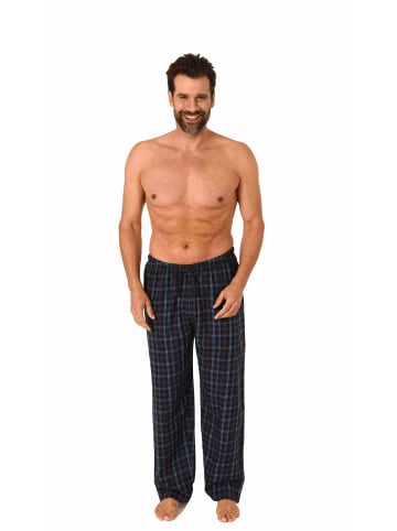 NORMANN Flanell Schlafanzug Pyjama Hose lang Karo Baumwolle in schwarz