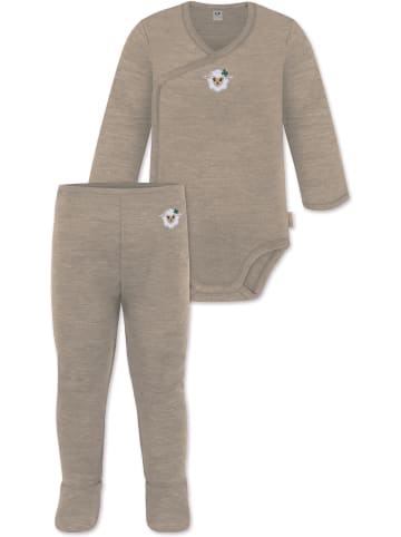 Normani Outdoor Sports Normani Outdoor Sports Baby Merino Langarm Wickelbody und Merino Hose in Beige