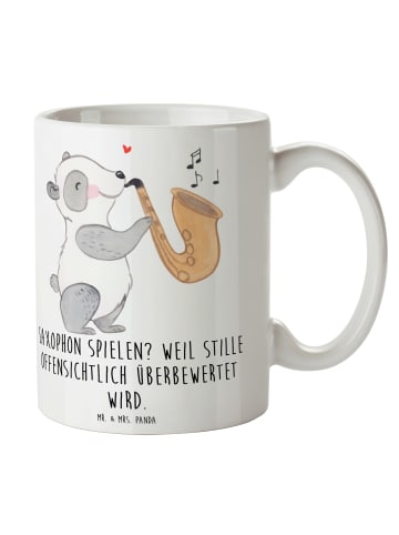 Mr. & Mrs. Panda Becher Saxophon Leidenschaft mit Spruch in Weiß