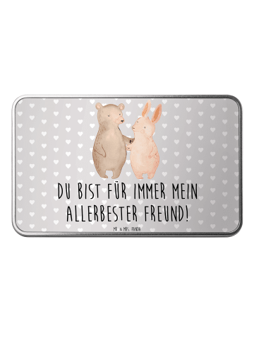 Mr. & Mrs. Panda Vorratsbehälter Bär und Hase Umarmen mit Spruch in Grau Pastell