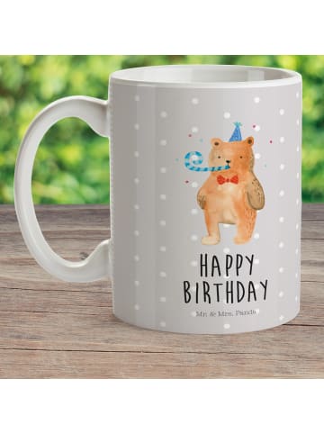 Mr. & Mrs. Panda Kaffeetasse Bär Geburtstag mit Spruch in Grau Pastell