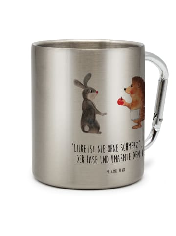 Mr. & Mrs. Panda Karabiner Tasse Hase Igel mit Spruch in Silber