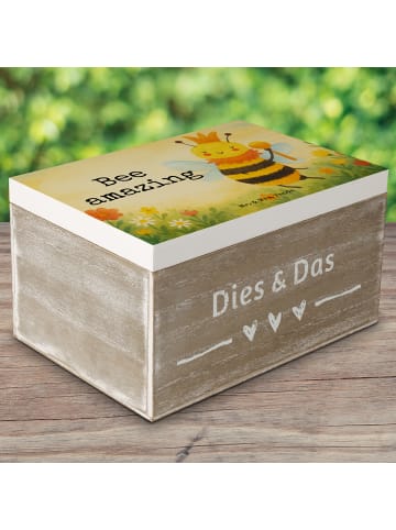 Mr. & Mrs. Panda Holzkiste Biene König Design mit Spruch in Weiß