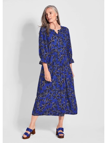 GOLDNER Fließendes Viskosekleid mit V-Ausschnitt in royalblau / marine / gemustert