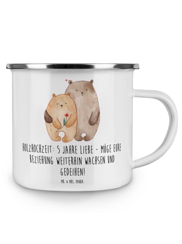 Mr. & Mrs. Panda Emaille Tasse 5. Hochzeitstag Holzhochzeit mit ... in Weiß