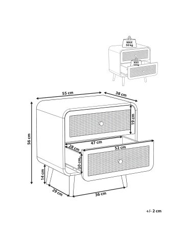 Beliani Nachttisch SCONE in Braun - (W) 55 x (H) 56 x (L) 38 cm